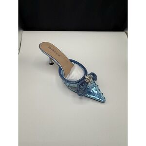 Vaslemuse heeled mule double crystal rhinestone bow   New  Size 7   Blue